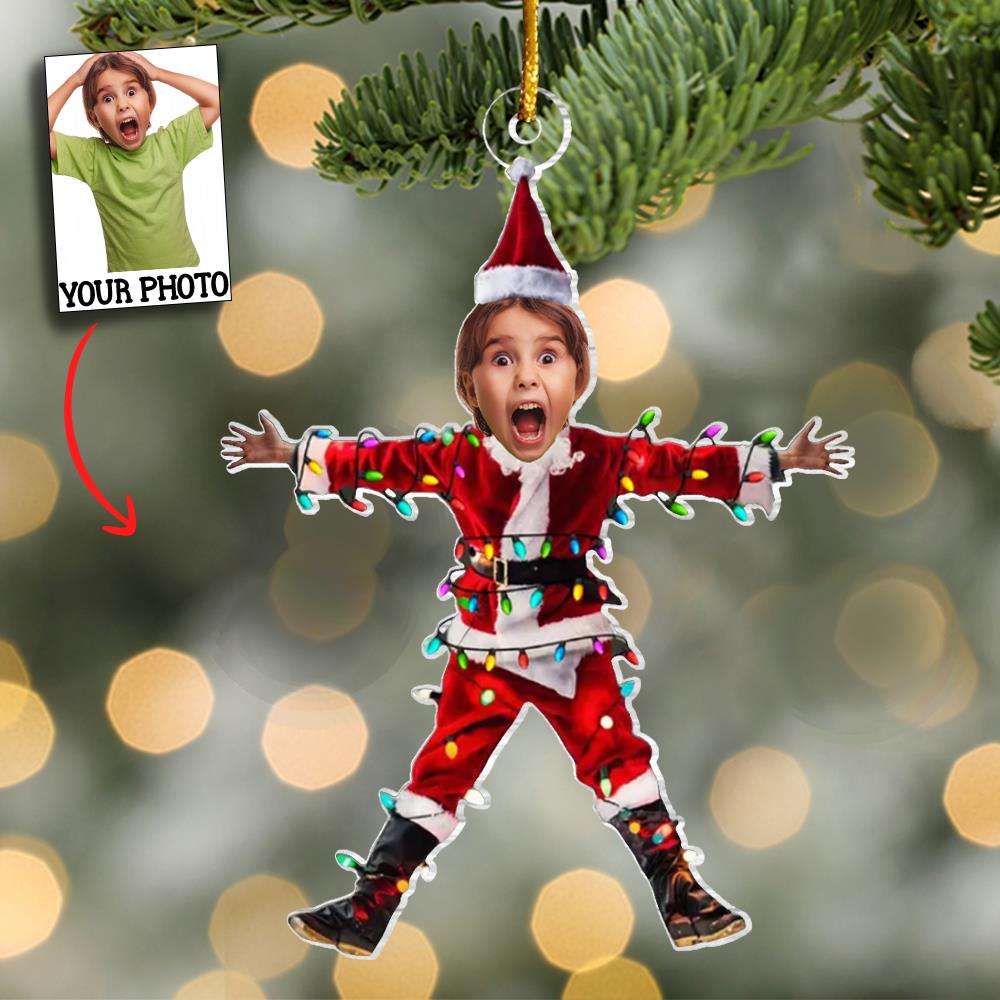 Funny Christmas Shocked Custom Face - Personalized Acrylic Photo Ornament