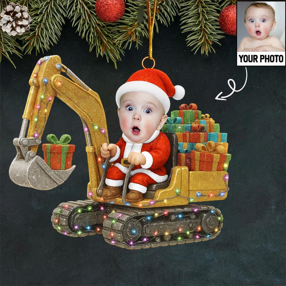 Personalized Upload Photo Excavator Christmas Ornament Gift For Boys Nh00