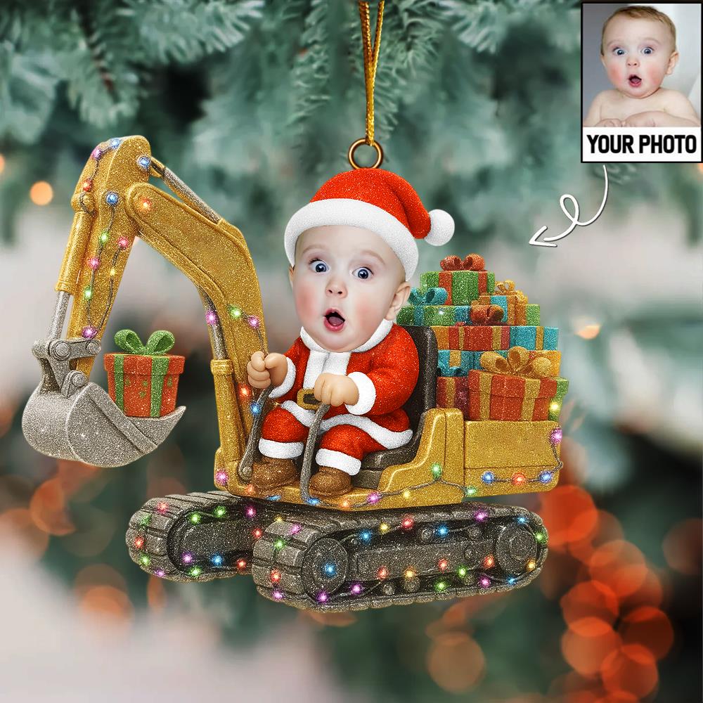 Personalized Upload Photo Excavator Christmas Ornament Gift For Boys Nh00