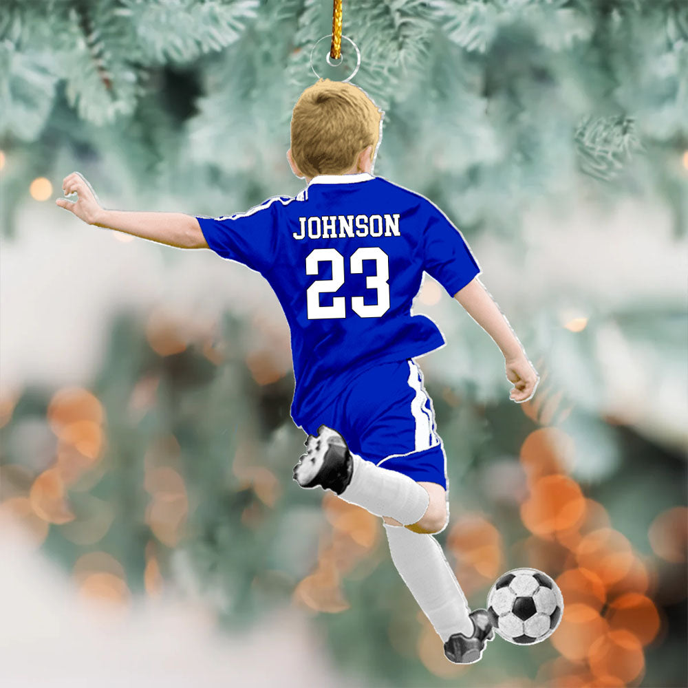 Personalized Little Boy/Kid Soccer Players Acrylic Christmas Ornament - Gift For Soccer Lovers