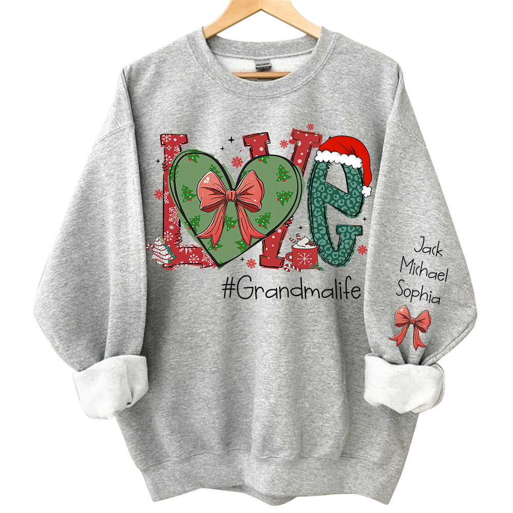 Love Grandma Life Custom Coquette Sweatshirt, Custom Grandmalife With Kids On Sleeve Sweatshirt NA04