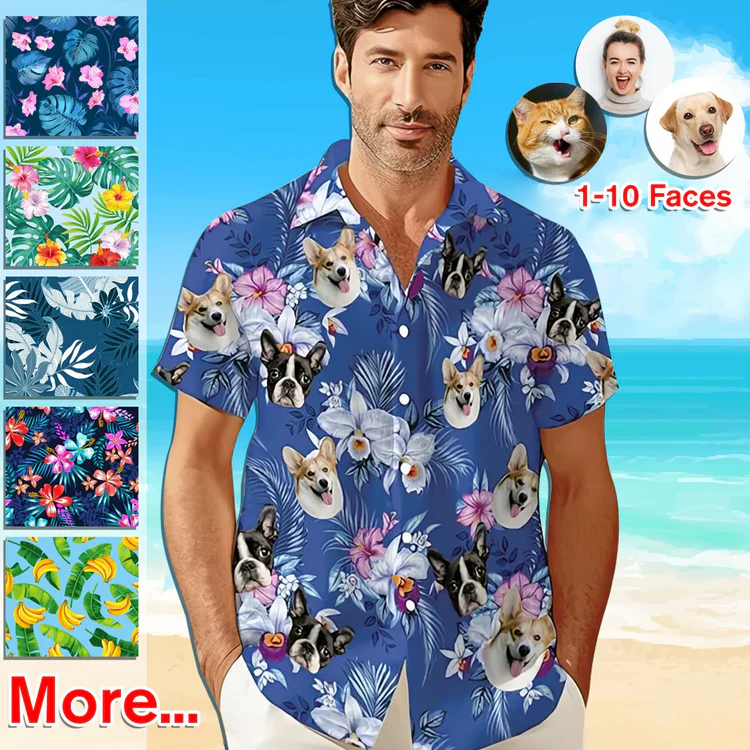 Custom Hawaiian Shirt With Faces - Personalized Pet Or Team Photo Button Down, Tropical Beach Shirt
