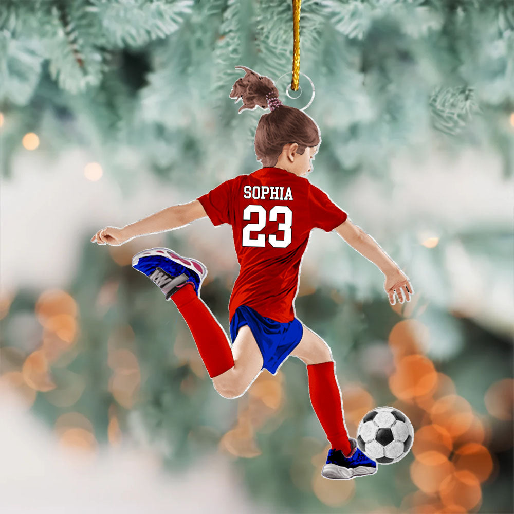 Personalized Little Girl/Kid Soccer Players Acrylic Christmas Ornament - Gift For Soccer Lovers, Best Idea Custom Shape Ornament Christmas