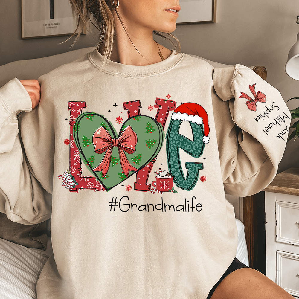 Love Grandma Life Custom Coquette Sweatshirt, Custom Grandmalife With Kids On Sleeve Sweatshirt NA04