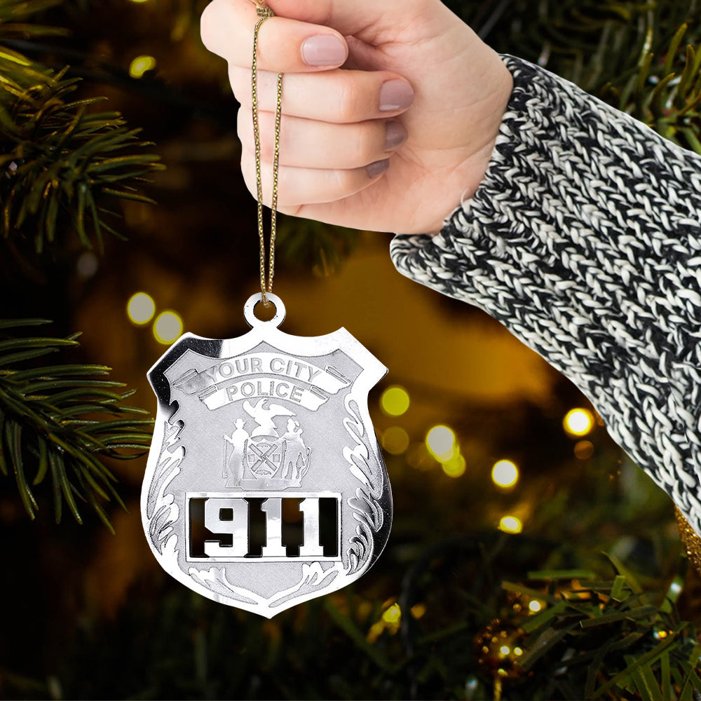 Police Officer Personalized Acrylic Ornament - Police Retirement Gift - Police Badge Ornament - Police Badge Personalized Ornament With Any Number & Dept