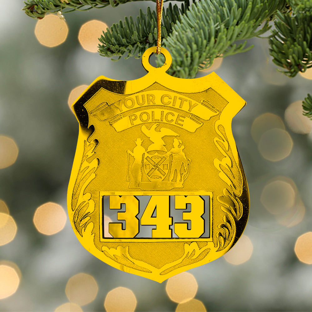 Police Officer Personalized Acrylic Ornament - Police Retirement Gift - Police Badge Ornament - Police Badge Personalized Ornament With Any Number & Dept