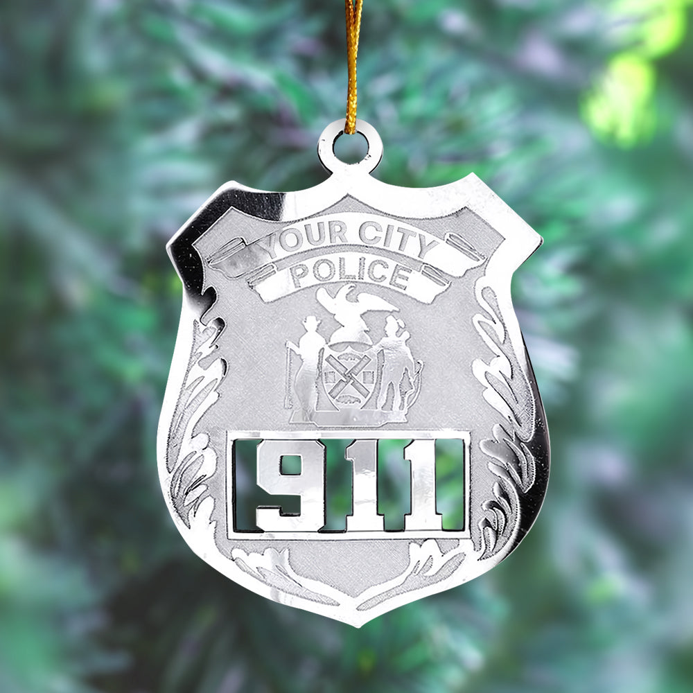 Police Officer Personalized Acrylic Ornament - Police Retirement Gift - Police Badge Ornament - Police Badge Personalized Ornament With Any Number & Dept