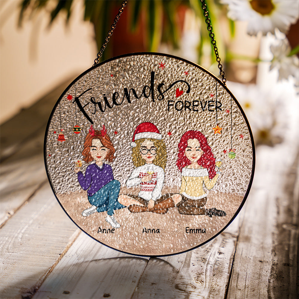 Personalized Besties Forever Stained Glass Suncatcher for Window Hanging - Christmas Gift For Best Friends, BFF, Sisters