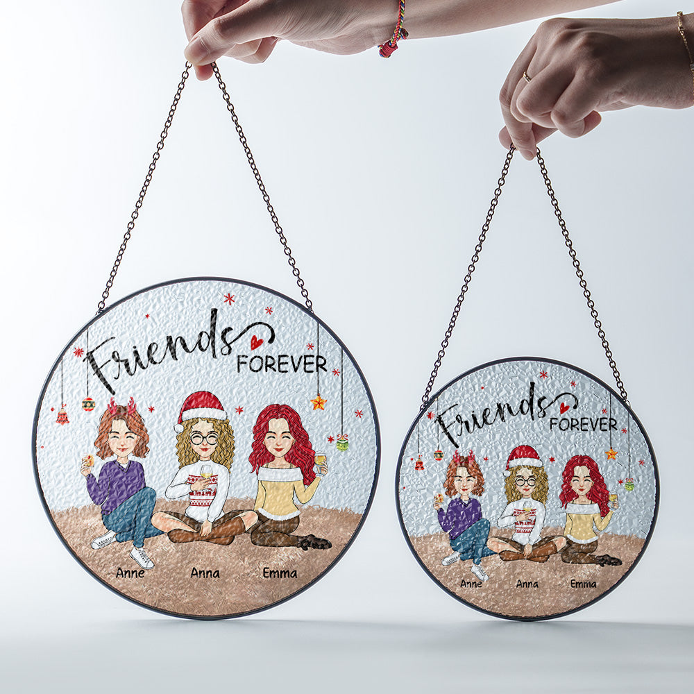 Personalized Besties Forever Stained Glass Suncatcher for Window Hanging - Christmas Gift For Best Friends, BFF, Sisters