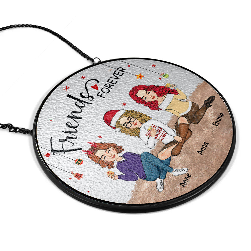 Personalized Besties Forever Stained Glass Suncatcher for Window Hanging - Christmas Gift For Best Friends, BFF, Sisters