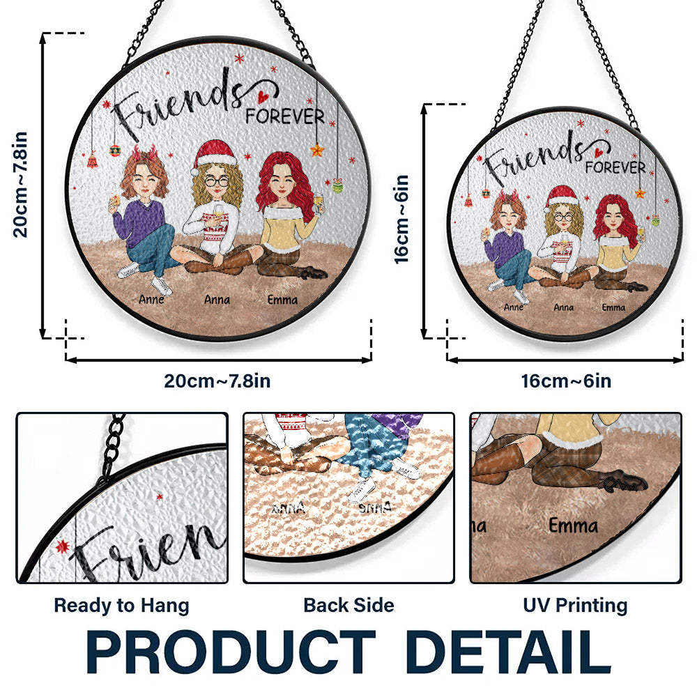 Personalized Besties Forever Stained Glass Suncatcher for Window Hanging - Christmas Gift For Best Friends, BFF, Sisters