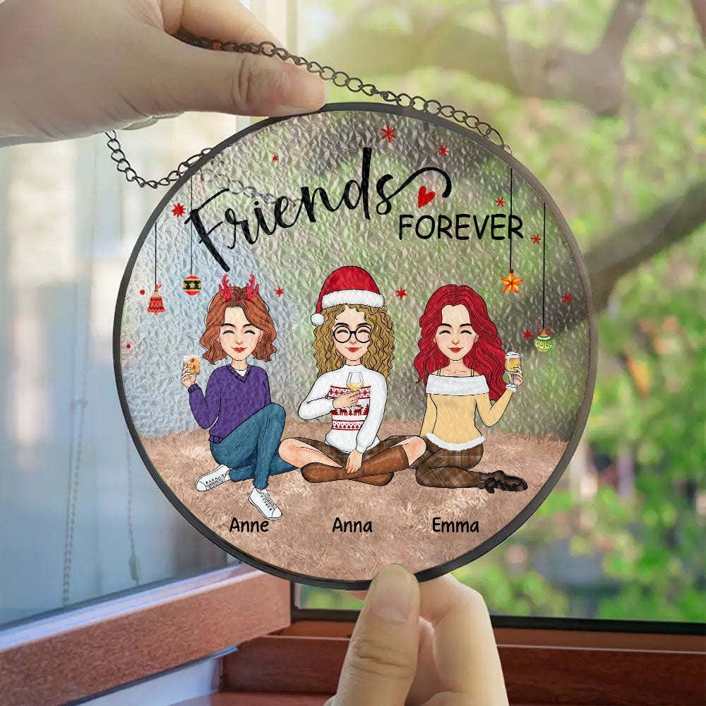 Personalized Besties Forever Stained Glass Suncatcher for Window Hanging - Christmas Gift For Best Friends, BFF, Sisters