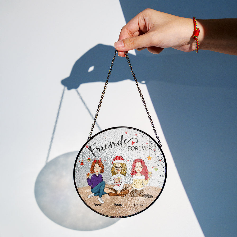 Personalized Besties Forever Stained Glass Suncatcher for Window Hanging - Christmas Gift For Best Friends, BFF, Sisters