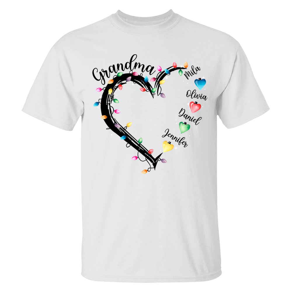 Grandma And Grandkids Christmas Light Personalized Shirts, Nickname And Names Can Be Changed Tu20
