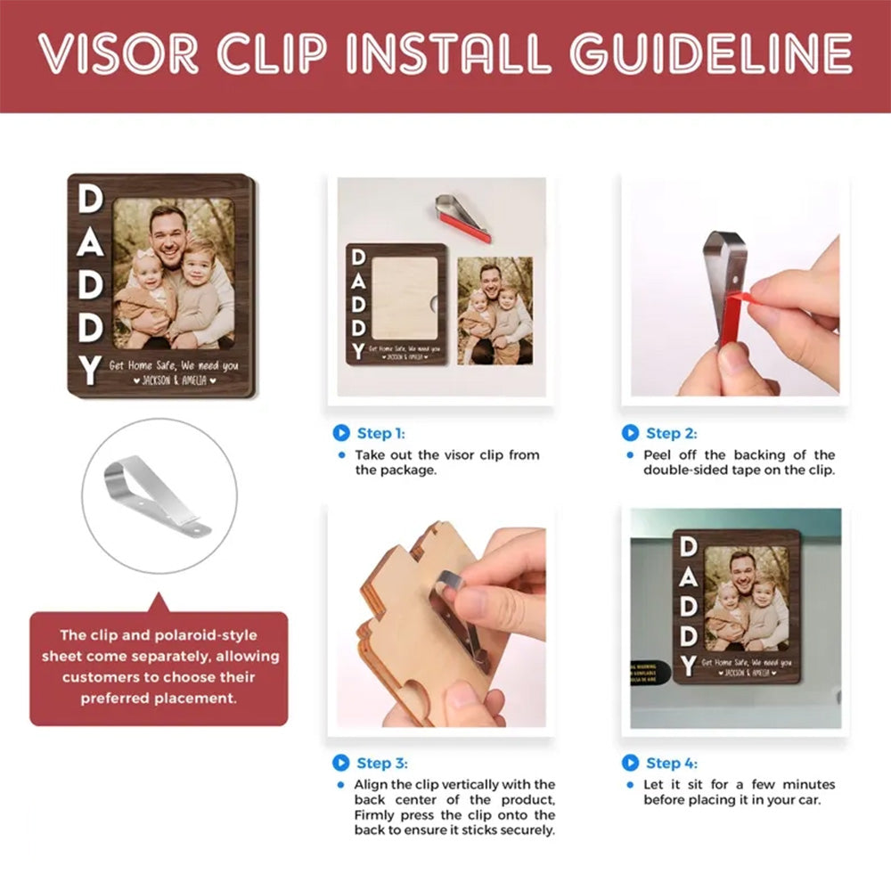 Custom Dad Photo Car Visor Clip, Fathers Day Gift For Dad, Drive Safe Daddy, Husband Gift Drive Safe Sun Visor Clip, Dad Car Accessories Pt99