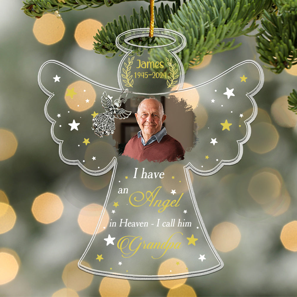 Custom Photo Angel In Heaven Memorial Ornament - Personalized Photo Acrylic Ornament
