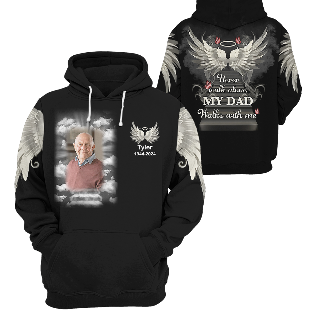 Never Walk Alone My Love Walks With Me - Personalized Photo Memorial Shirt Pa00