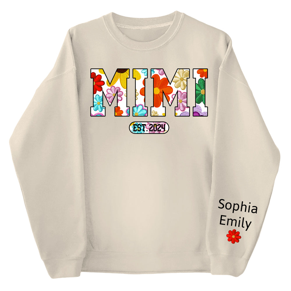 Personalized Mimi Est Spring Floral And Grandkid Shirt