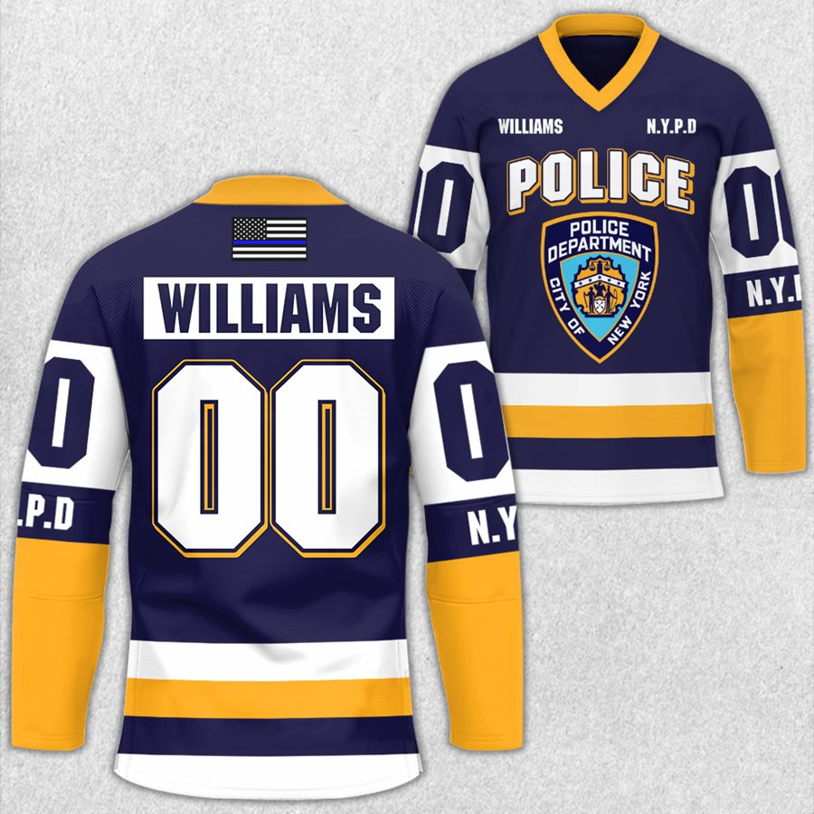 Personalized US Police Hockey Jersey Custom Dept Name Number Thin Blue Line Flag H2511 Trna