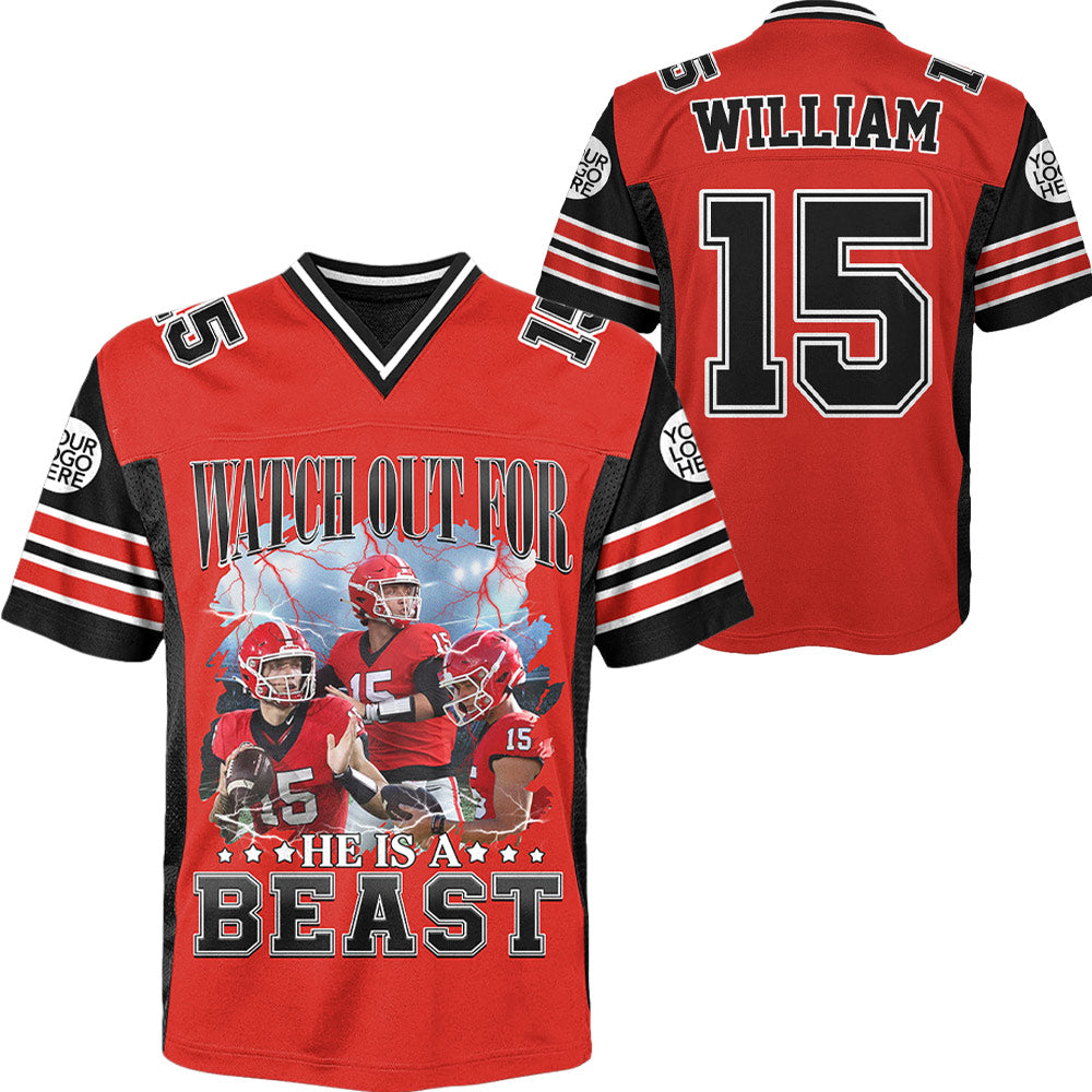 Watch Out For He's A Beast Personalized Jersey Football Game Day Custom Your Photo Gift For Football Player K1702