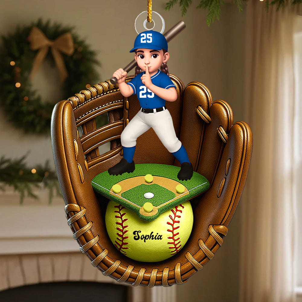 Custom Name And Number Baseball SoftBall Acrylic Ornament, Baseball SoftBall Lover Christmas Gift Vr2 T1807 VH01