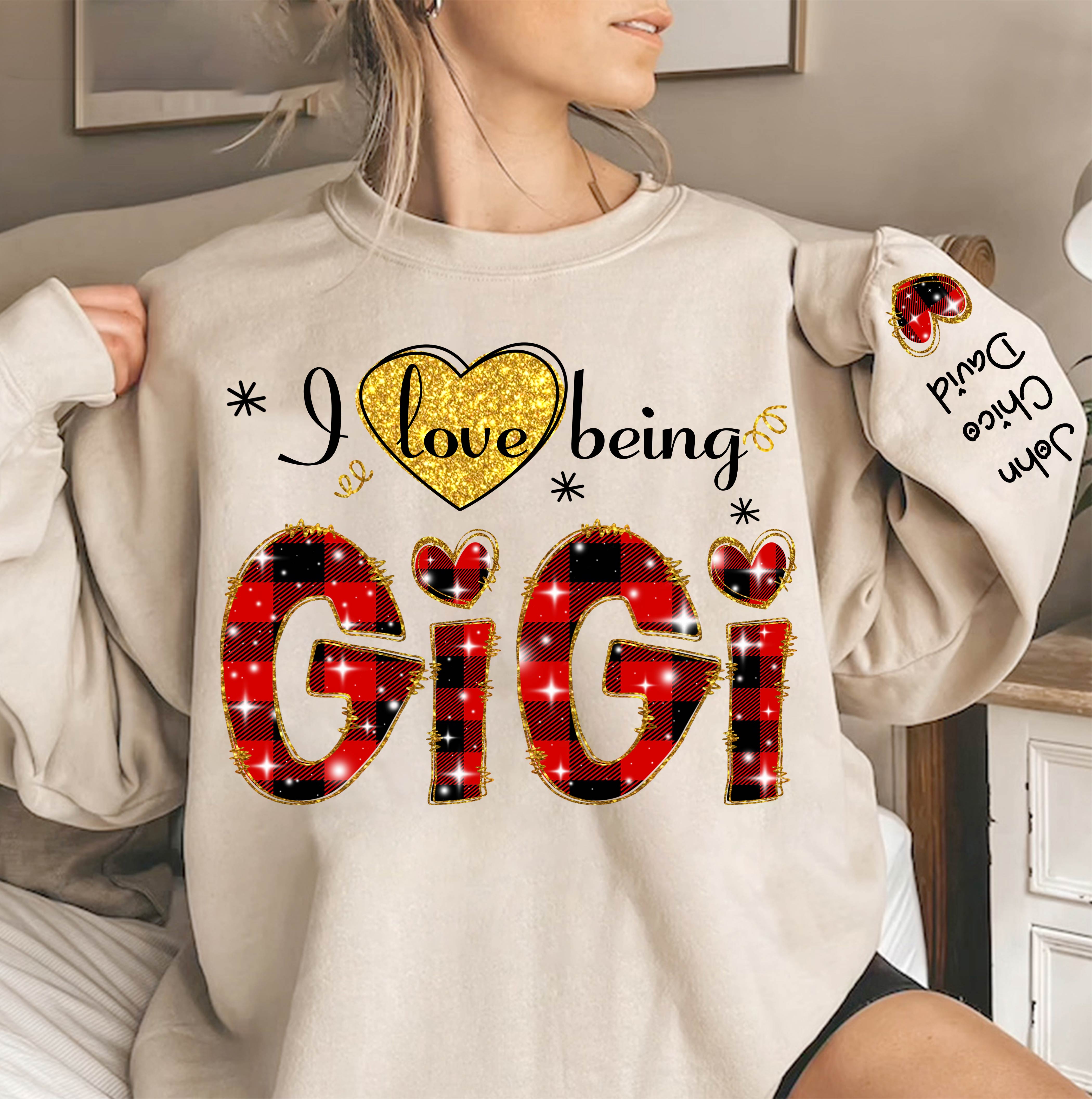 Personalized I Love Being Gigi Glitter Sweatshirt, Custom Grandma and Grandkids Sweatshirt