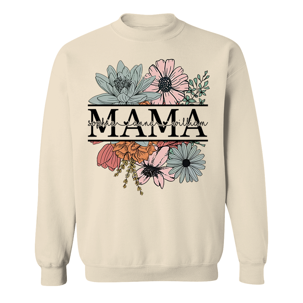 Floral Mama T-Shirt, Custom Mom Shirt With Kids Names