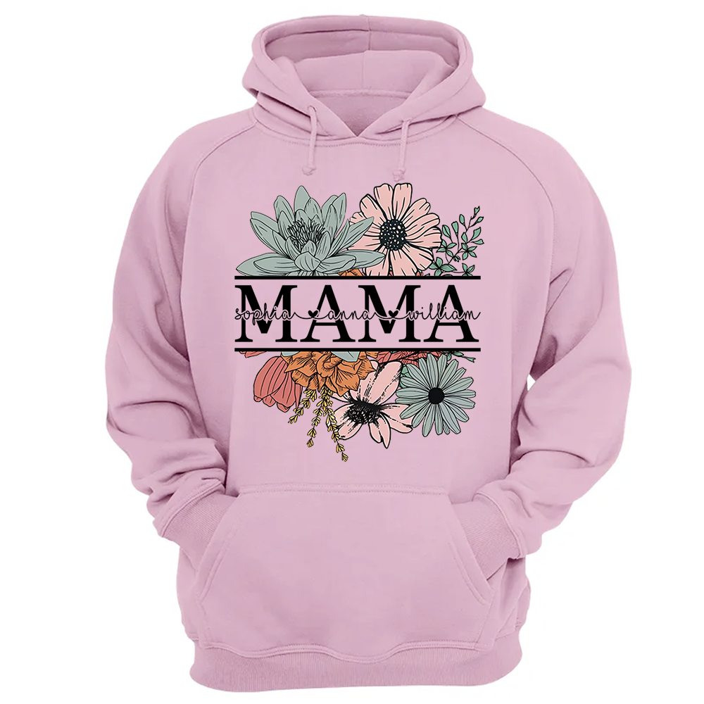 Floral Mama T-Shirt, Custom Mom Shirt With Kids Names
