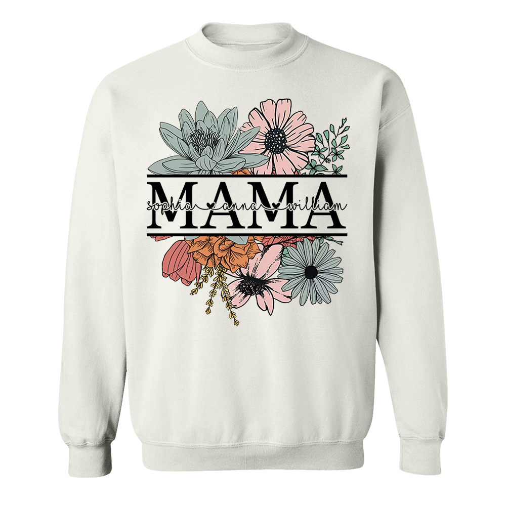 Floral Mama T-Shirt, Custom Mom Shirt With Kids Names