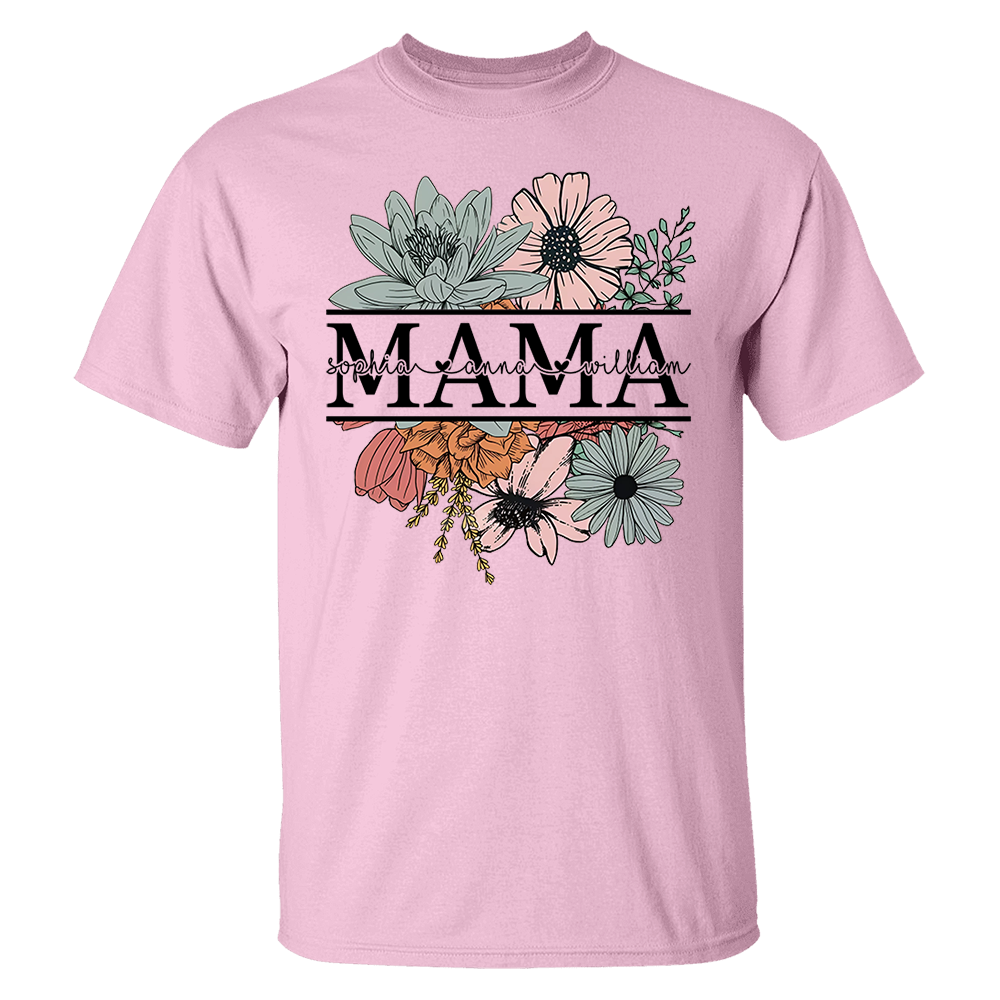 Floral Mama T-Shirt, Custom Mom Shirt With Kids Names