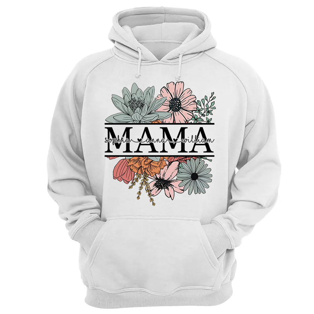 Floral Mama T-Shirt, Custom Mom Shirt With Kids Names