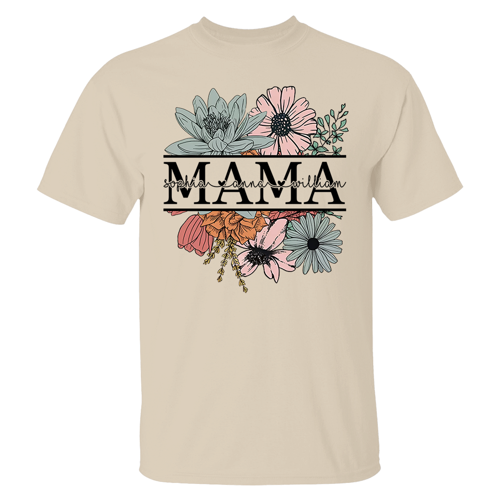 Floral Mama T-Shirt, Custom Mom Shirt With Kids Names
