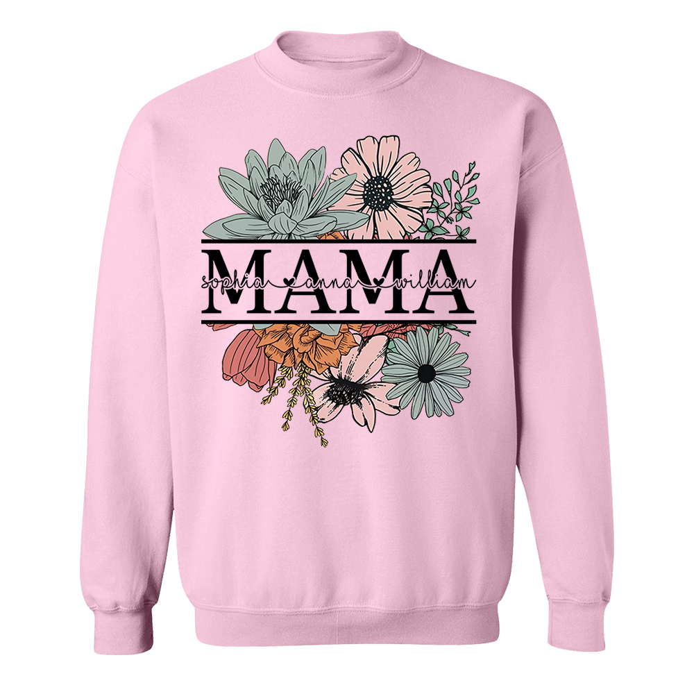 Floral Mama T-Shirt, Custom Mom Shirt With Kids Names