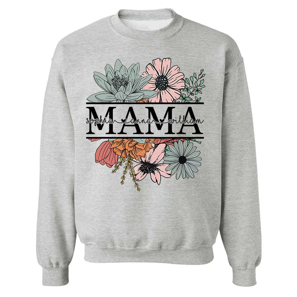 Floral Mama T-Shirt, Custom Mom Shirt With Kids Names