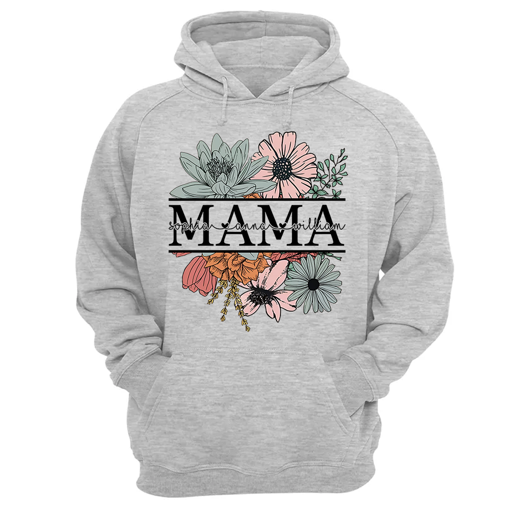 Floral Mama T-Shirt, Custom Mom Shirt With Kids Names