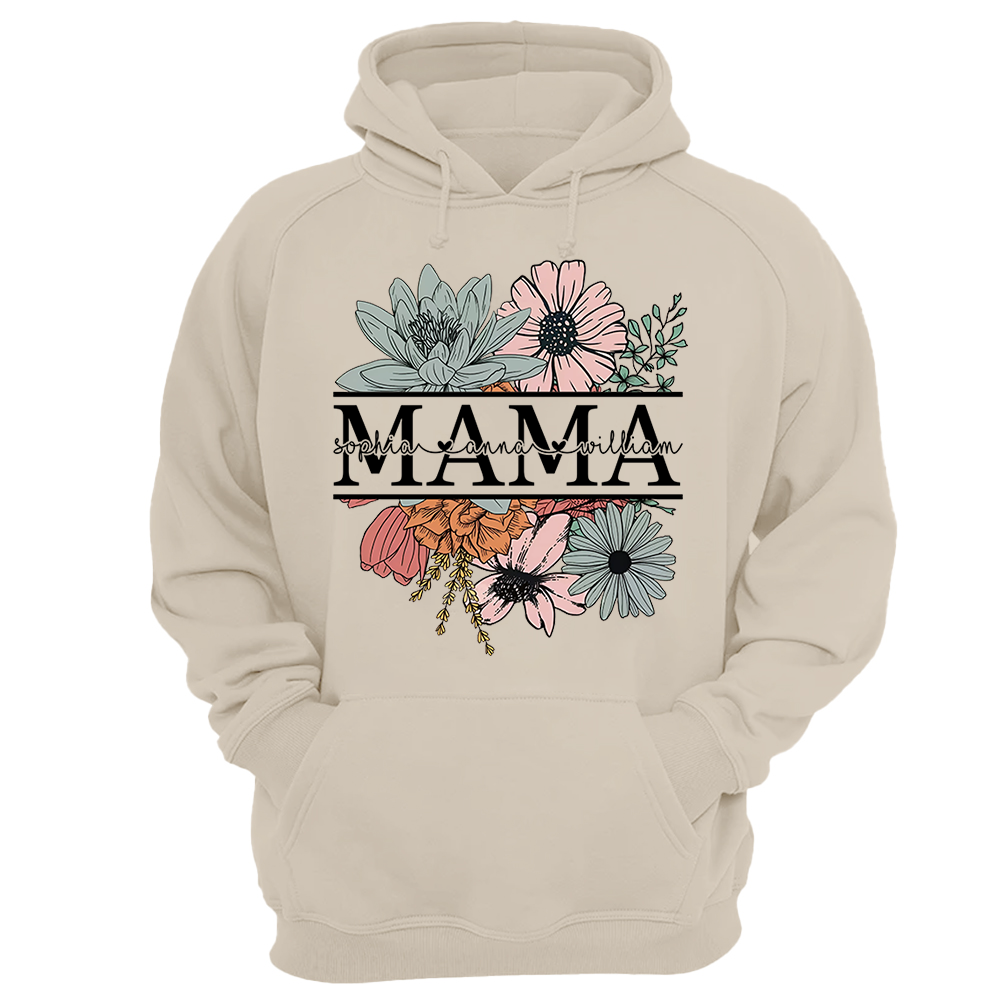 Floral Mama T-Shirt, Custom Mom Shirt With Kids Names