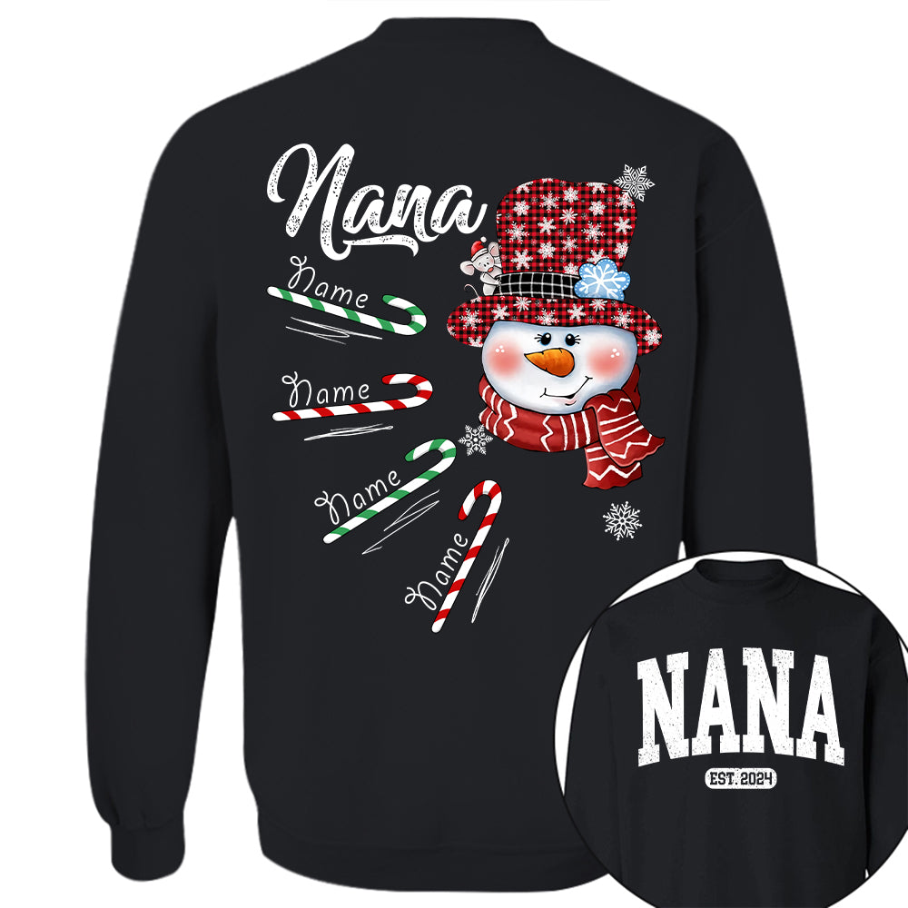 Personalized Grandma Snowman Candy Cane Christmas Shirt