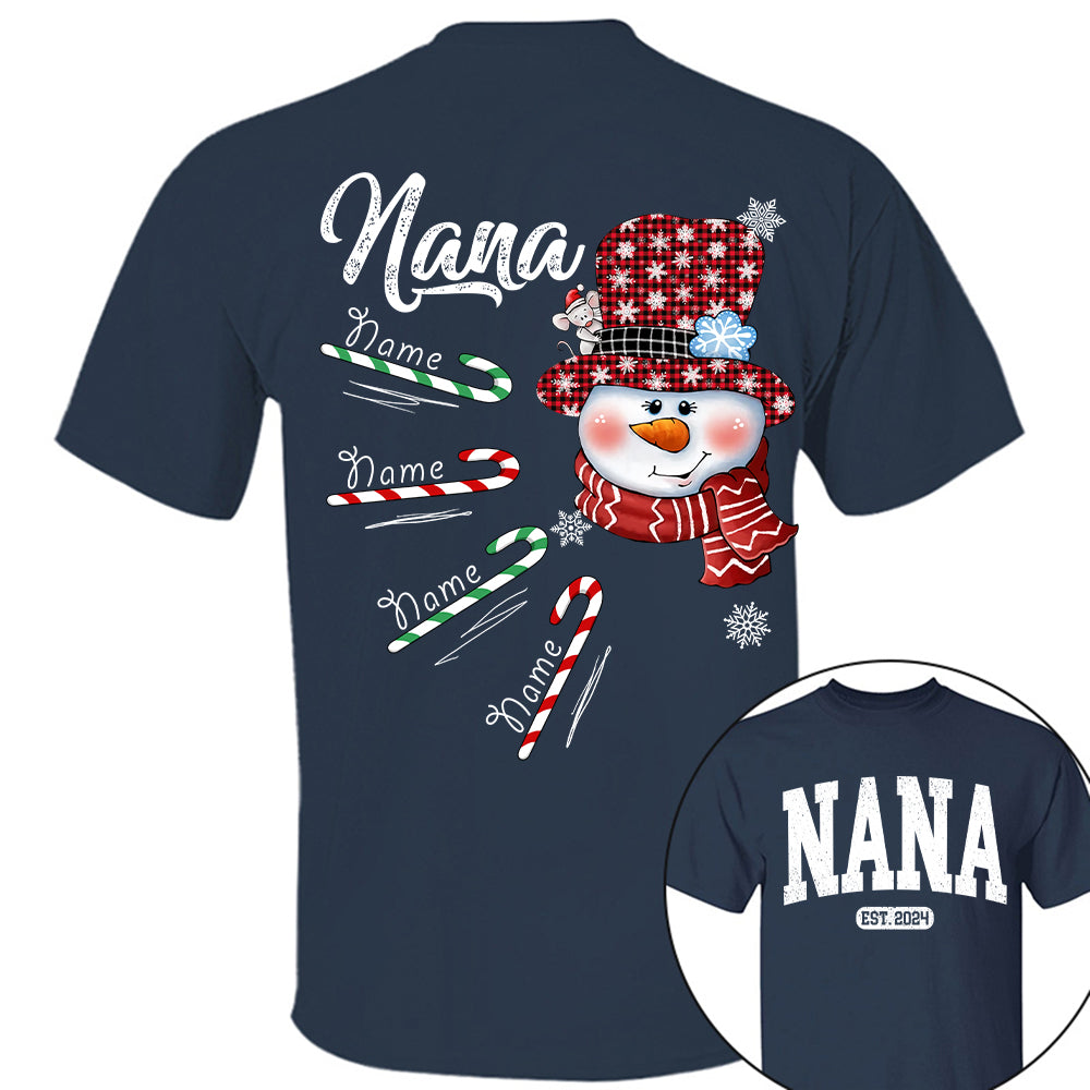 Personalized Grandma Snowman Candy Cane Christmas Shirt