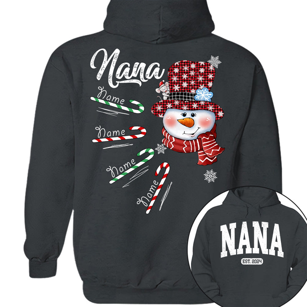 Personalized Grandma Snowman Candy Cane Christmas Shirt