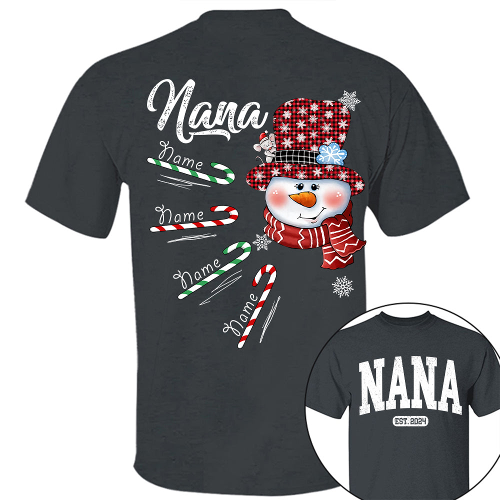 Personalized Grandma Snowman Candy Cane Christmas Shirt