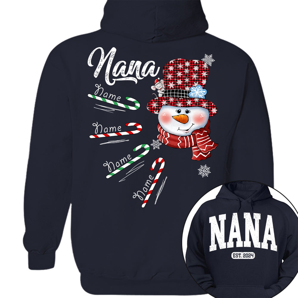 Personalized Grandma Snowman Candy Cane Christmas Shirt
