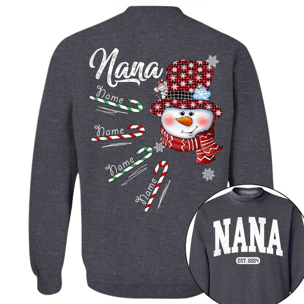 Personalized Grandma Snowman Candy Cane Christmas Shirt