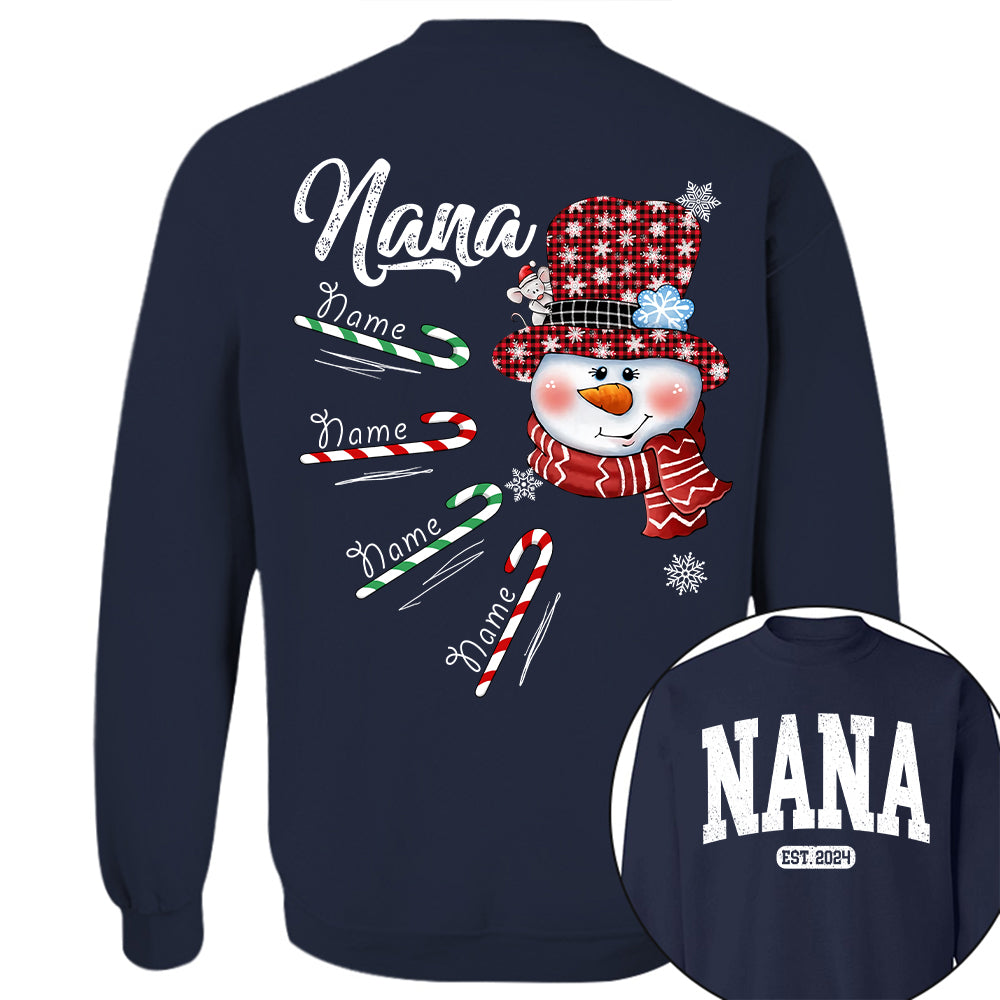 Personalized Grandma Snowman Candy Cane Christmas Shirt