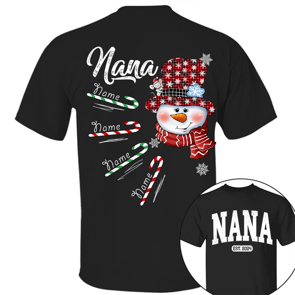 Personalized Grandma Snowman Candy Cane Christmas Shirt