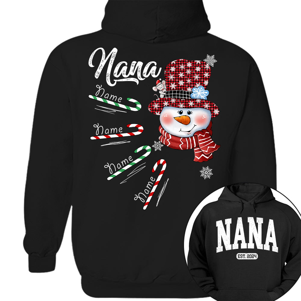 Personalized Grandma Snowman Candy Cane Christmas Shirt