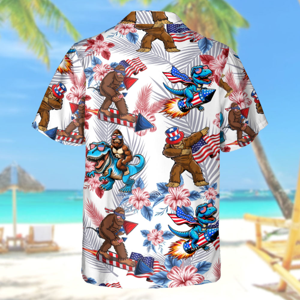 Mens Bigfoot Independence Day Hawaiian Shirt