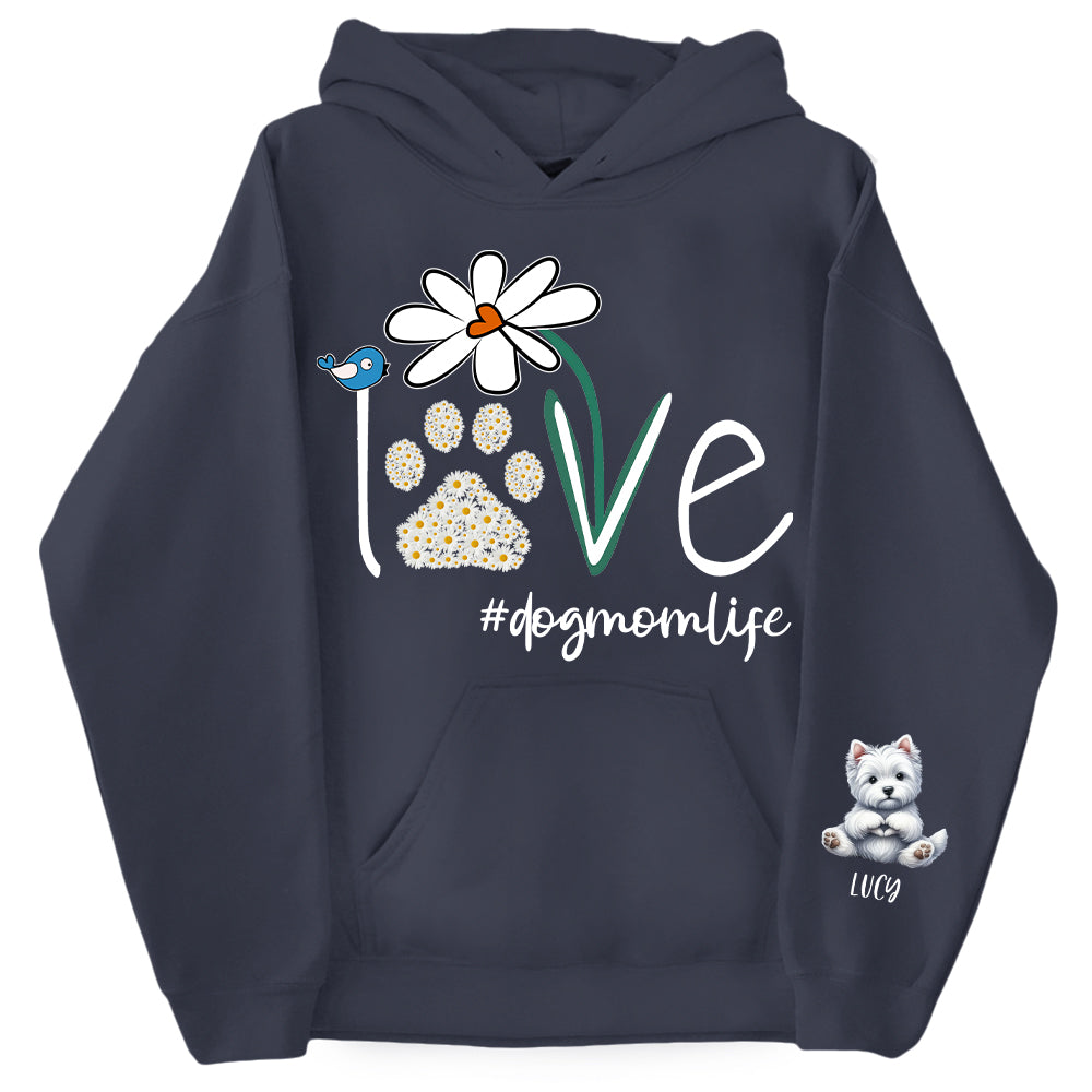 Personalized Love Dog Mom Paw Daisy Flower Shirt - Dogs Giving Heart Hand Sign Cute Art Shirt For Dog Lovers