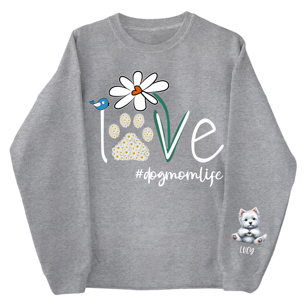 Personalized Love Dog Mom Paw Daisy Flower Shirt - Dogs Giving Heart Hand Sign Cute Art Shirt For Dog Lovers