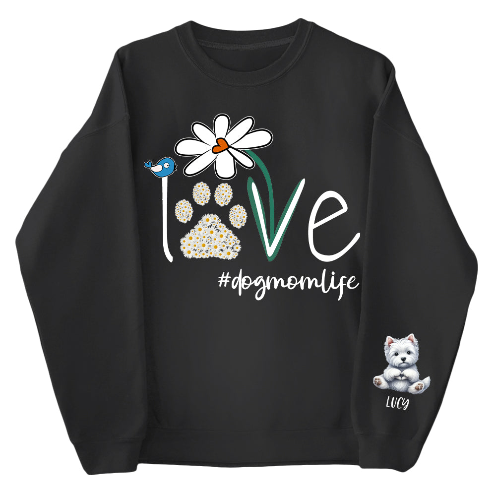 Personalized Love Dog Mom Paw Daisy Flower Shirt - Dogs Giving Heart Hand Sign Cute Art Shirt For Dog Lovers