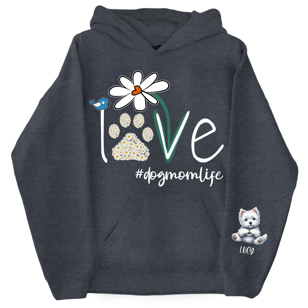 Personalized Love Dog Mom Paw Daisy Flower Shirt - Dogs Giving Heart Hand Sign Cute Art Shirt For Dog Lovers
